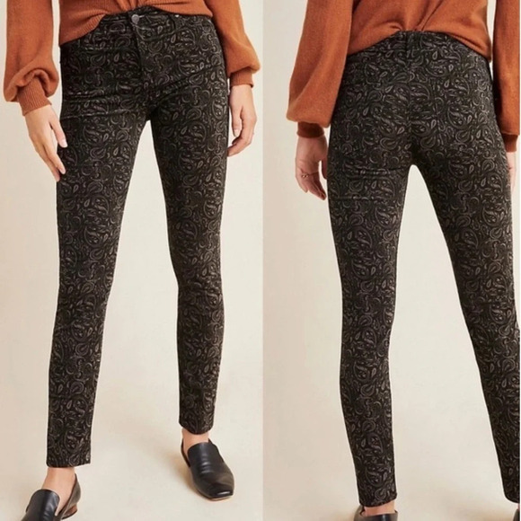 NWOT AG High Rise Stevie Slim Straight Ankle Velvet Pant Paisley Print Casual 28 - Picture 1 of 11